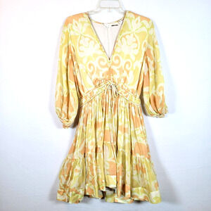 Alexis Womens Capri Floral Ruffle Mini Dress Size Medium Yellow Summer Beachy